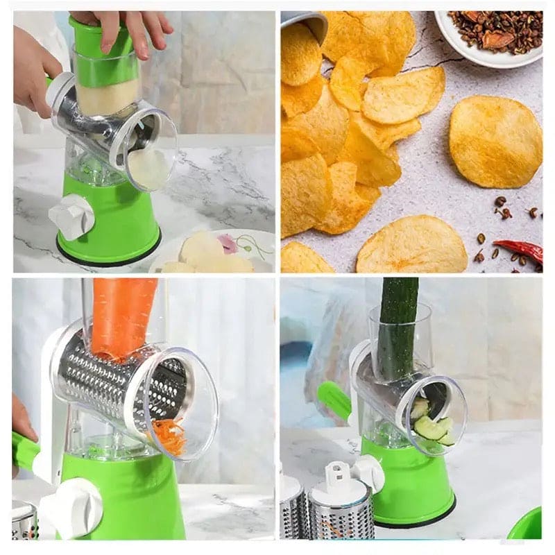 Multifunctional Roller Vegetable Cutter, 3 In 1 Vegetable Slicer And Cutter, Manual Rotary Drum Greator, Hand Roller Type Square Drum Vegetable Cutter with 3 Removable Blades For Kitchen